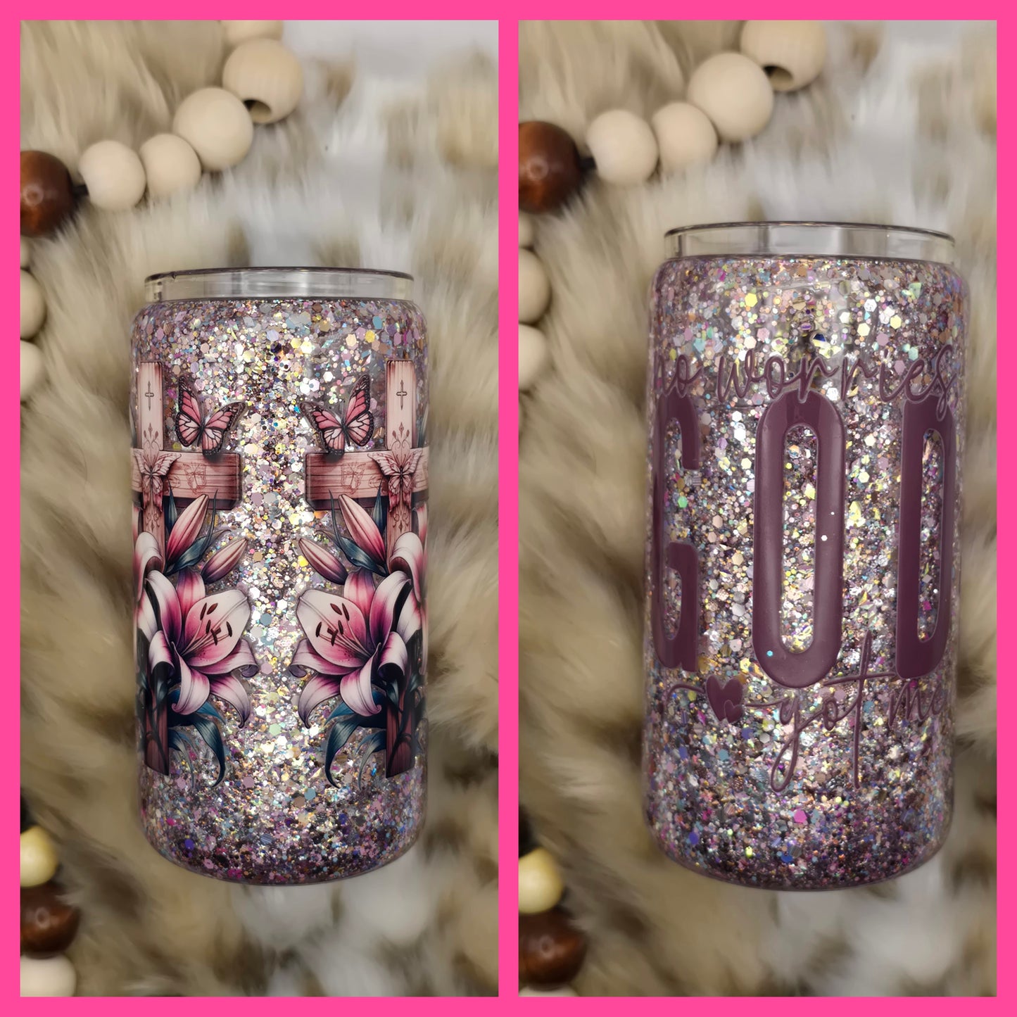 16 oz Snow Globe Tumbler – Custom Glitter Glass Cups