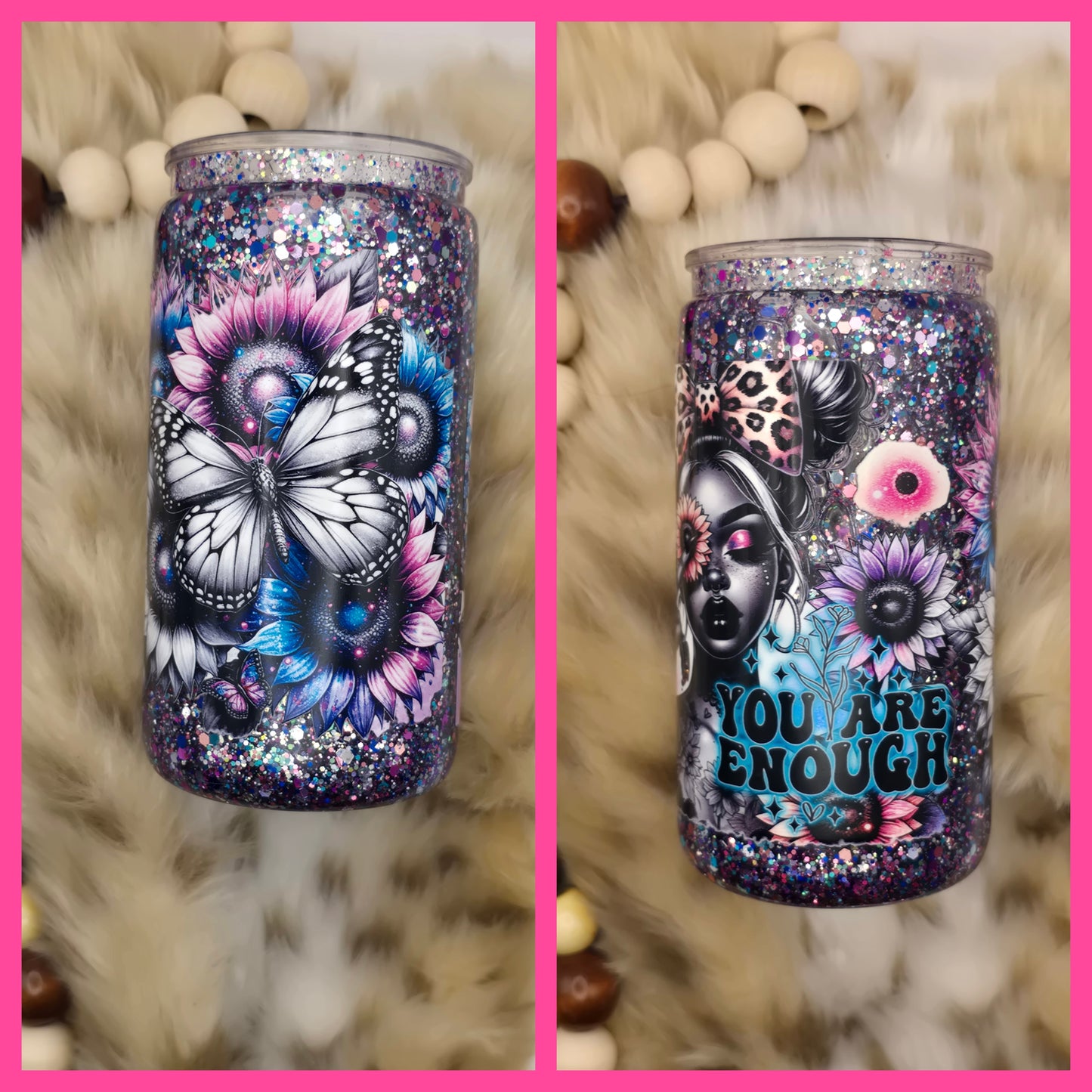 16 oz Snow Globe Tumbler – Custom Glitter Cups